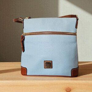 Dooney & Bourke Pebble Leather Shoulder Bag Powder Blue Saddle Trim NWOT R264